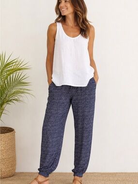 CAbi Style 414 Navy Dot Print Jogger Pants Relaxed Pull On Ankle Travel Small